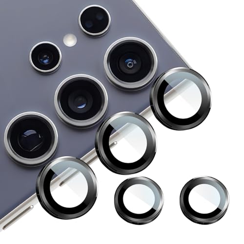 Kunxing für Samsung Galaxy S24 Ultra Kameraschutz - Individuelle Metallring Abdeckung Kratzfestes Ultradünnes Gehärtetes Glas mit Aluminiumkante, Einfache Installation Tablett HD Klar(1 Set, Schwarz) von Kunxing