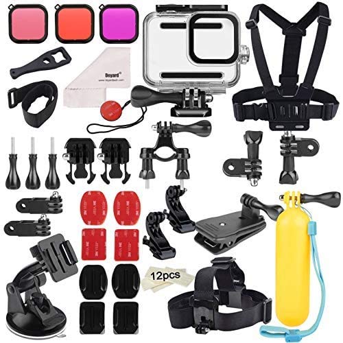 52 in 1 Zubehörset für GoPro Hero 8 Schwarz, wasserdichtes Gehäuse 3 Filter Gummigehäuse Brust-/Kopf-/Handschlaufe Fahrrad-/Auto-Rucksack-Clip für Hero 8 von Kuptone