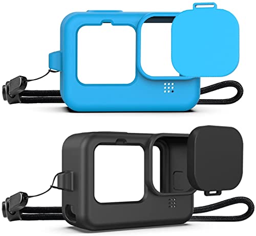 Kuptone Silikonhülle kompatibel mit GoPro Hero 10/Hero 9 Black, Silikonkautschukhülle Schutzhülle + Silikonlinsenhülle mit Lanyard für GoPro 10/GoPro 9 Black（Schwarz + Blau） von Kuptone