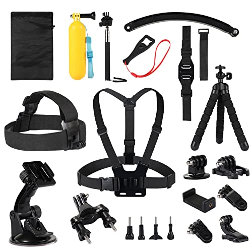 Kuptone Zubehör Kit für GoPro Hero 11 10 9 8 7 6 5 4 Max, GoPro Fusion, Insta360,DJI Osmo Action/Action 2, AKASO, Head Chest Wrist Strap+ Bike Mount+Saugnapf+ Floating Grip Bundle Set von Kuptone