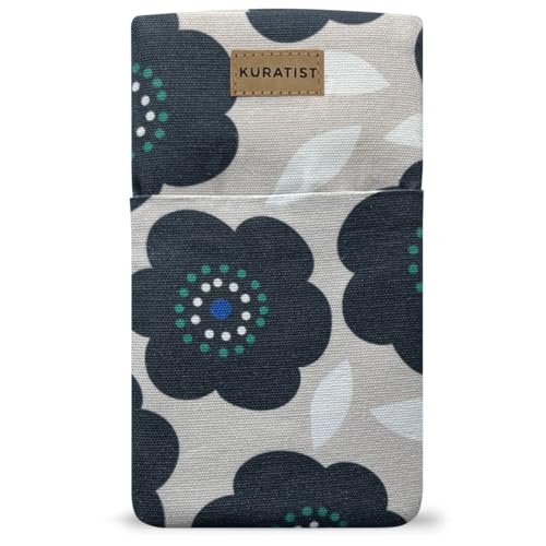 Kuratist Handy-Tasche 'AHOI' - Universell kompatibel z.B. iPhone 15/14/13 or Pro, Galaxy S24/S23, Xiaomi 14/13 - Handgefertigt aus Baumwoll-Canvas - Mit Schutzklappe - Midnight Bloom von Kuratist