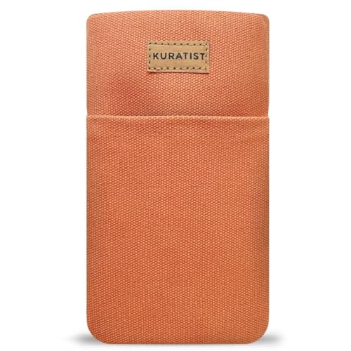 Kuratist Handy-Tasche 'AHOI' - Universell kompatibel z.B. iPhone 15/14/13 or Pro, Galaxy S24/S23, Xiaomi 14/13 - Handgefertigt aus Baumwoll-Canvas - Mit Schutzklappe - Coral von Kuratist