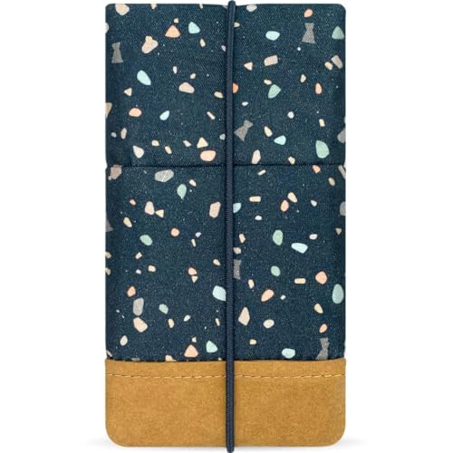 Kuratist Handy Tasche - Moin - Kompatibel z.B. mit iPhone 15/14/13 Pro Max & Plus Modellen Handgefertigt aus Baumwoll-Twill/Papierleder – Smartphone Hülle mit Verschluss – Terrazzo von Kuratist