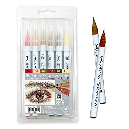 Kuretake ZIG CLEAN COLOR Real Brush Set 6 Farben "Portrait Colors II" für Illustration, Designkunst, Schriftzug, Kalligraphie, Zeichnen Kuretake ZIG CLEAN COLOR Real Brush Set 6 Farben "Portrait Colors II" für Illustration, Designkunst, Schriftzug, Kalligraphie, Zeichnen von Kuretake