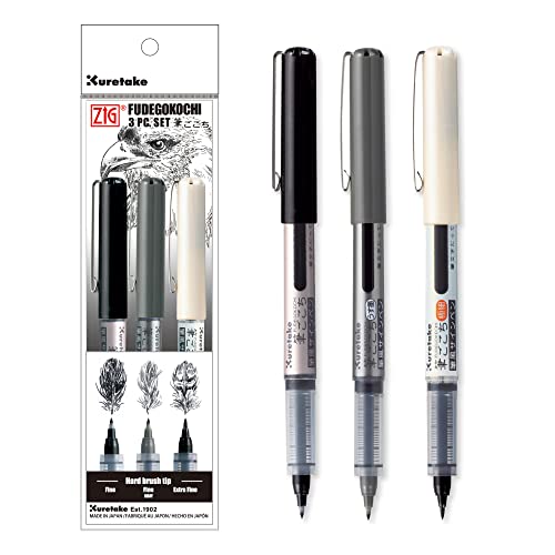 Kuretake ZIG Inktober Spezial-Set, ILLUSTRATION BASIC SET 3 für Manga-Zeichnung, Schriftzug und Kalligraphie, professionelle Künstlerqualität, hergestellt in Japan (3 pcs) von Kuretake