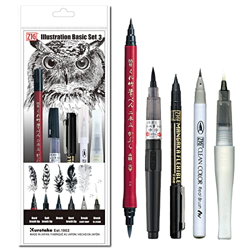 Kuretake ZIG Inktober Spezial-Set, ILLUSTRATION BASIC SET 3 für Manga-Zeichnung, Schriftzug und Kalligraphie, professionelle Künstlerqualität, hergestellt in Japan (5 pcs) von Kuretake