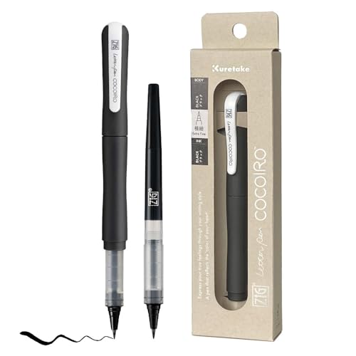 Kuretake Zig Letter Pen Cocoiro, Body Color Black and Refill Black, Refillable Marking Pen, with Flexible Extrafine Brush Tip, Made in Japan Kuretake Zig Letter Pen Cocoiro, Body Color Black and Refill Black, Refillable Marking Pen, with Flexible Extrafine Brush Tip, Made in Japan von Kuretake