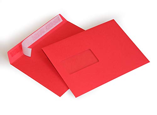 Briefumschläge DIN C5 162 x 229 mm rot 120g/m² mit Fenster haftklebend (306AF) (100) von Kurt-Europe.de
