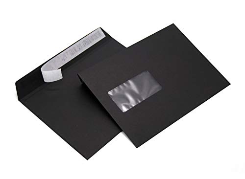 Briefumschläge DIN C5 162 x 229 mm schwarz 120g/m² mit Fenster haftklebend (314AF) (100) von Kurt-Europe.de