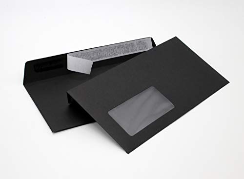 Briefumschläge DIN lang C6/5 114x229 mm schwarz 120 g/m² mit Fenster haftklebend (214AF) (100) von Kurt-Europe.de
