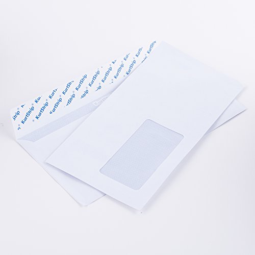 Briefumschläge DL 110 x 220 mm weiß 70g/m² mit Fenster haftklebend(kein Austrocknen - bis 3 Jahre!) (12563880W) (100) von Kurt-Europe.de