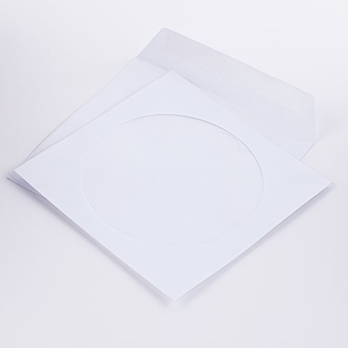 Papierschutzhüllen für CD/DVD/BLURAY weiß 125 x 125 mm 80 g/m² mit Fenster nassklebend mit Faltverschluß (201070) (1000) von Kurt-Europe.de