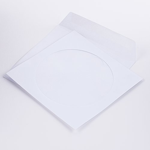 Papierschutzhüllen für CD/DVD/BLURAY weiß 125 x 125 mm 80 g/m² mit Fenster nassklebend mit Faltverschluß (201070) (1000) von KurtSrip
