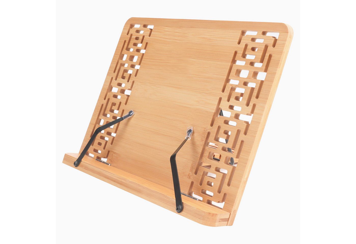 Kurtzy Bambus-Kochbuchständer mit Seitenhalter Halterung, (Adjustable Bamboo Cookbook Stand with Side Holder) von Kurtzy
