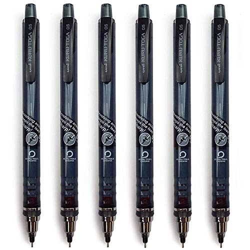 Kuru Toga Uni-Ball Druckbleistift, selbstspitzend, 0,5 mm, schwarzer Schaft, 12 Stück von Kuru Toga