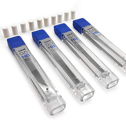 Uni Ball Kuru Toga Druckbleistift-Minen, 0,5 mm HB, 48 Minen (4 Boxen mit 12 Stück) + 10 Ersatz-Radierer von Kuru Toga
