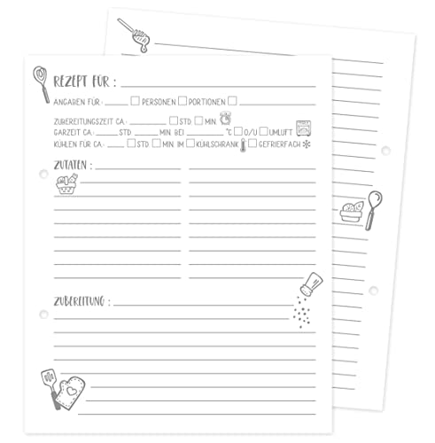 KuschelICH Rezeptblätter zum Selberschreiben, gelocht - Rezeptkarten Nachfüllpack für CozyBook (21.5 x17.5) von KuschelICH