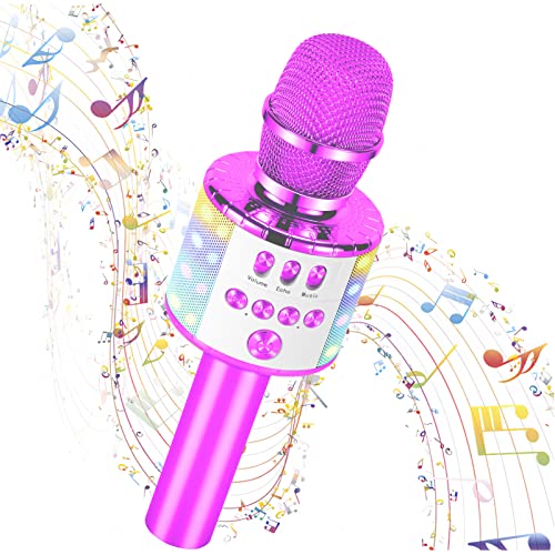 Kussla Karaoke Mikrofon Kinder, Bluetooth Mikrofon Kabellos Geschenke Spielzeug für Teenager Mädchen Jungen, Karaoke Maschine Microphone Lautsprecher für Home Party KTV Kompatible App Android IOS von Kussla
