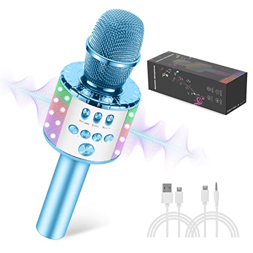 Kussla Karaoke Mikrofon Kinder, Bluetooth Mikrofon Kabellos Geschenke Spielzeug für Teenager Mädchen Jungen, Karaoke Maschine Microphone Lautsprecher für Home Party KTV Kompatible App Android IOS von Kussla