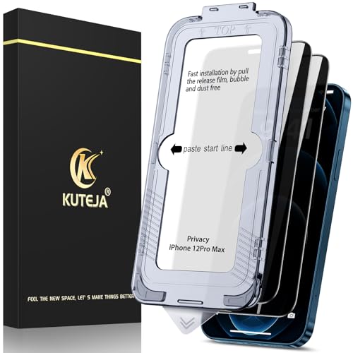 Kuteja [2 Stück] Privacy Sichtschutz für iPhone 12 Pro Max Schutzfolie,[Automatische Staubentfernung] Anti-Kratzen, Anti Spähen, Fingerabdruck-ID Gehärtetem Glas Displayschutzfolie von Kuteja