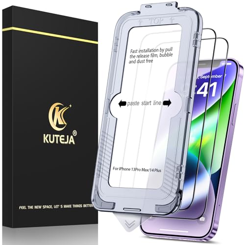Kuteja [2 Stück] Panzer Schutz Glas für iPhone 13 Pro Max/14 Plus, [Automatische Staubentfernung] 9H Härte Full Screen Schutzfolie, Anti-Kratzen Gehärtetem Glas Displayschutzfolie von Kuteja