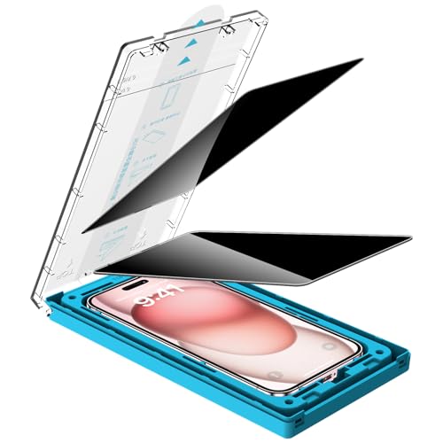 Kuteja für Panzerglas Sichtschutz für iPhone 15 [2 Stück], 9H Härte Full Screen Schutzfolie [Automatische Staubentfernung Installation], Anti-Kratzen Gehärtetem Glas Displayschutzfolie von Kuteja