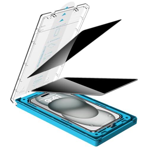 Kuteja für Panzerglas Sichtschutz für iPhone 15 Plus [2 Stück], 9H Härte Full Screen Schutzfolie [Automatische Staubentfernung Installation], Anti-Kratzen Gehärtetem Glas Displayschutzfolie von Kuteja