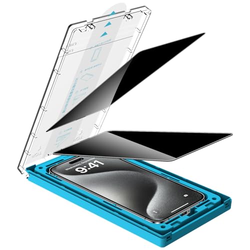 Kuteja für Panzerglas Sichtschutz für iPhone 15 Pro Max [2 Stück], 9H Härte Full Screen Schutzfolie [Automatische Staubentfernung Installation], Anti-Kratzen Gehärtetem Glas Displayschutzfolie von Kuteja