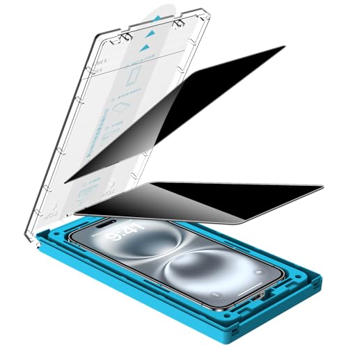 Kuteja für Panzerglas Sichtschutz für iPhone 16 [2 Stück], 9H Härte Full Screen Schutzfolie [Automatische Staubentfernung Installation], Anti-Kratzen Gehärtetem Glas Displayschutzfolie von Kuteja