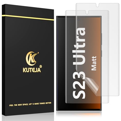 Kuteja Matt Schutzfolie für Samsung Galaxy S23 Ultra [2 Stück], Fingerabdruck-ID Unterstützen Full Screen Matte Schutzfolie, Anti-Fingerabdruck, Blendschutz Weich TPU Folie von Kuteja