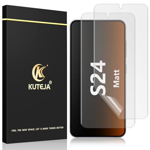 Kuteja Matt Schutzfolie für Samsung Galaxy S24 [2 Stück], Fingerabdruck-ID Unterstützen Full Screen Matte Schutzfolie, Anti-Fingerabdruck, Blendschutz Weich TPU Folie von Kuteja