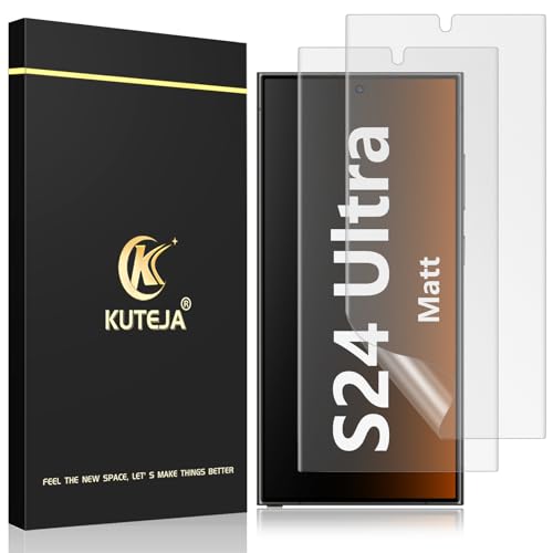 Kuteja Matt Schutzfolie für Samsung Galaxy S24 Ultra [2 Stück], Fingerabdruck-ID Unterstützen Full Screen Matte Schutzfolie, Anti-Fingerabdruck, Blendschutz Weich TPU Folie von Kuteja