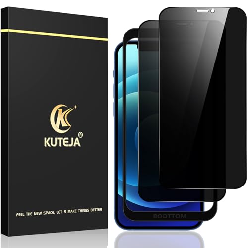 Kuteja Panzerglas Sichtschutz für iPhone 12/12 Pro 6,1 Zoll [2 Stück], 9H Härte Folie, Anti-Kratzen Privacy Schutzfolie Gehärtetem Glas Displayschutzfolie für iPhone 12/12 Pro von Kuteja