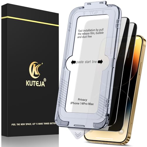 Kuteja [2 Stück] Privacy Sichtschutz für iPhone 14 Pro Max Schutzfolie,[Automatische Staubentfernung] Anti-Kratzen, Anti Spähen, Fingerabdruck-ID Gehärtetem Glas Displayschutzfolie von Kuteja