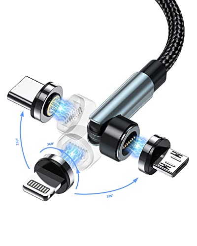 Kuulaa 3 in 1 Magnetisch Ladekabel, 3A-Schnellladekabel aus Nylon, USB C Magnet Kabel 360° und 180° Drehbar Ladekabel Magnetisch für Micro-USB, Typ C-Geräte und iProducts (1M) von Kuulaa