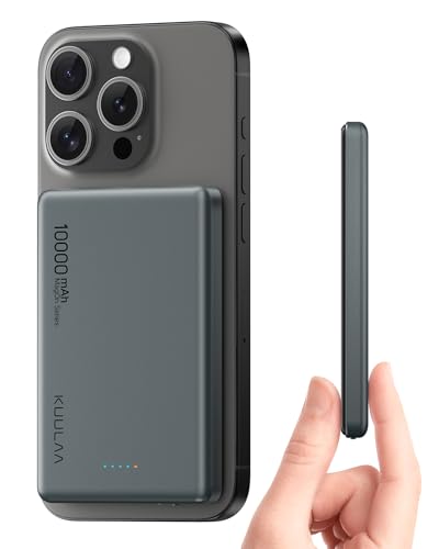 Kuulaa MagSaf Powerbank 10000 mAh, 20 W Ultra Thin Power Bank, Magnetic External Battery, Wireless External Battery MagSafe Only Compatible with iPhone 16 Pro Max/Pro/15/14 Pro Max/Pro/13/Space Grey von Kuulaa