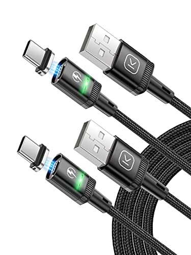 Kuulaa Magnetisches USB-C-Ladekabel, 2 Stück, 3 A, magnetisches USB-Kabel mit Typ-C-Adapter, unterstützt QC 3.0 Schnelllade-Datentransfer, Nylon-geflochtenes Magnet-Ladekabe (Black, 1M*2) von Kuulaa