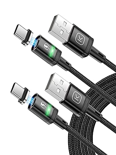 Kuulaa Magnetisches USB-C-Ladekabel, 2 Stück, 3 A, magnetisches USB-Kabel mit Typ-C-Adapter, unterstützt QC 3.0 Schnelllade-Datentransfer, Nylon-geflochtenes Magnet-Ladekabe (Black, 2M*2) von Kuulaa