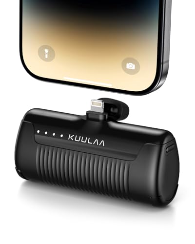 Kuulaa Power Bank 4500mAh, Mini Power Bank Powerbank Schnellladung Kleiner Süßer Externe Akkupack Kompatibel mit iPhone 14/13/12/11/XS/XR/Airpods,Black von Kuulaa