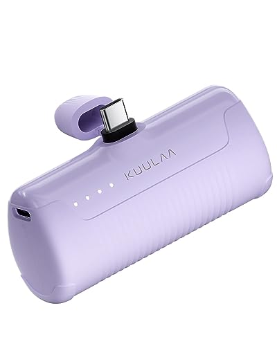 Kuulaa Power Bank USB C 4500mAh, Mini Externer Akku, Schnelles Aufladen USB C Powerbank ohne Kabel, klein Aber stark Handy Tragbares Ladegeräte Kompatibel mit Samsung, Huawei, USB C-Handys (Lila) von Kuulaa