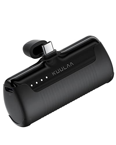 Kuulaa Power Bank USB C 4500mAh, Mini Externer Akku, Schnelles Aufladen USB C Powerbank ohne Kabel, klein Aber stark Handy Tragbares Ladegeräte Kompatibel mit Samsung, Huawei, USB C-Handys (Schwarz) von Kuulaa