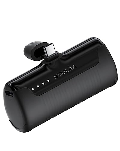 Kuulaa Power Bank USB C 4500mAh, Mini Externer Akku, Schnelles Aufladen USB C Powerbank ohne Kabel, klein Aber stark Handy Tragbares Ladegeräte Kompatibel mit Samsung, Huawei, USB C-Handys (Schwarz) von Kuulaa