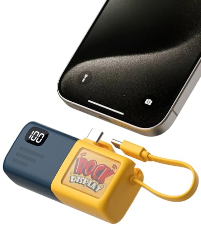 Kuulaa Tasche Größe Portable Ladegerät mit Bulit-in USB-C-Kabel 5000mAh, kleine Power Bank für iPhone 15 und Android (Blau & Gelb) von Kuulaa