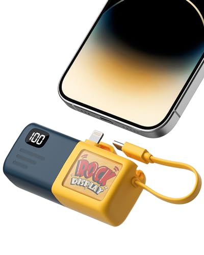 Kuulaa Tragbares Ladegerät im Taschenformat mit integriertem Lightning-Kabel, 5000mAh kleine Powerbank für iPhone (Blau & Gelb) von Kuulaa