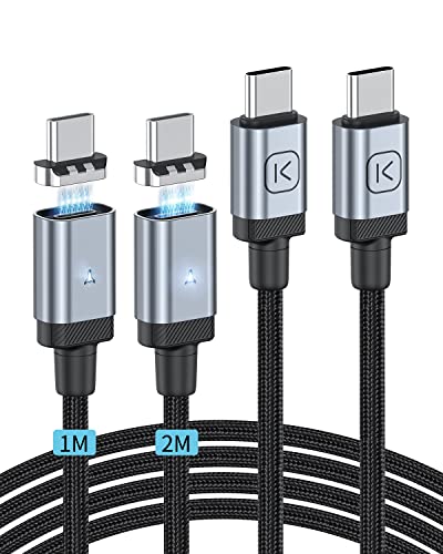 Magnetisch Ladekabel [1M+2M], 65W PD USB C Ladekabel Magnet USB Kabel Datenkabel Nylon Kompatibilität für Samsung Oneplus Xiaomi Oppo (‎Blau) von Kuulaa