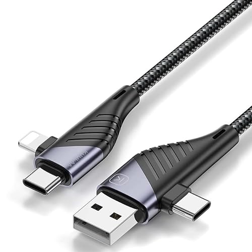 Multi USB Kabel Universal Ladekabel 4 in 1 Nylon Schnell Ladekabel mit USB Typ C Lightning Kabel für iPhone Android Samsung Galaxy (1.2m) von Kuulaa