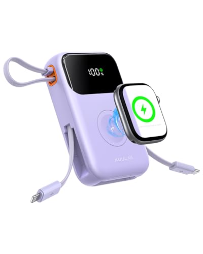 Power Bank,10000mAh Powerbank für Apple Watch 10 mit iPhone und USB C Ladekabel, [LED-Display] Magnetisch Kabellos Tragbares Ladegerät kompatibel mit Apple Watch 10/9/8/7/6/SE/5/4/3/2/1 von Kuulaa