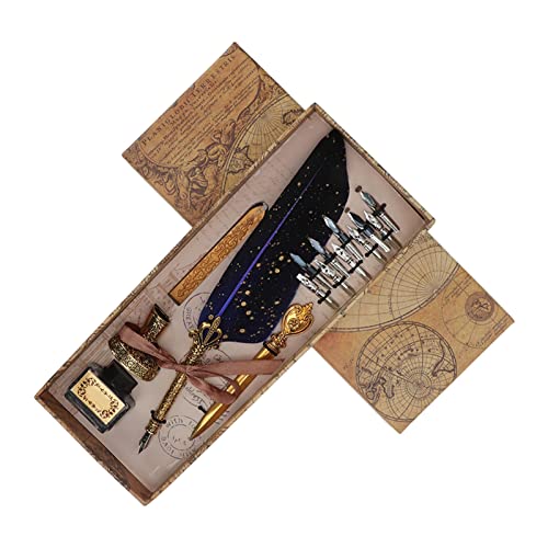 Federkiel-Set, Vintage-Tintenstift, Brieföffner Mit Ersatzfedern, Stiftständer, Basis, Federkiel Und Tintenset Für Freunde, Familie Und Lehrer(Blau) von Kuuleyn