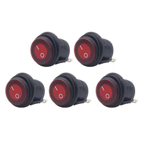 Off Round Rocker Switches, Round Rocker Switch, Kuuleyn Round Rocker Switch 12VDC 3 Pin auf Ausschalten mit Deckel Red Light 20 mm für Auto -Autoboot -LKWs (5pcs) von Kuuleyn