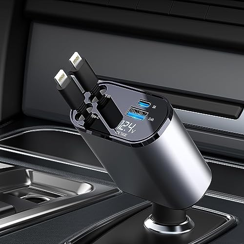 Kwak’s Einziehbares Auto-Ladegerät, 100W Zigarettenanzünder USB C, Auto-Ladegerät Adapter mit Verstecktem Kabel, Auto-Ladegerät Schnellladung kompatibel mit iPhone 14 13 12 11 Pro Max(Apfel+Apfel) von Kwak's